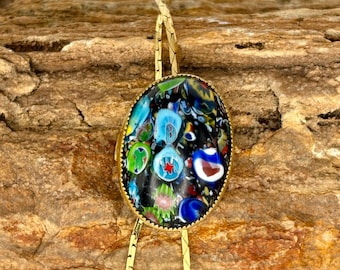 Murano Venetian Glass Cabochon Millefiori Brass Bolo II