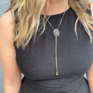 Black Stone and Brass Lariat Bolo