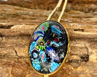 Murano Venetian Glass Cabochon Millefiori Brass Bolo III