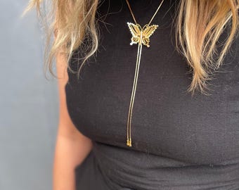 Butterfly Brass Lariat Bolo