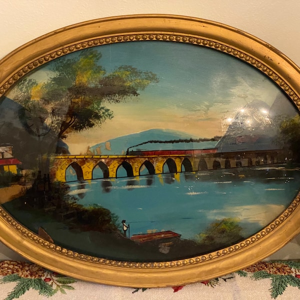 Antique Reverse Painting on Glass Etsy
