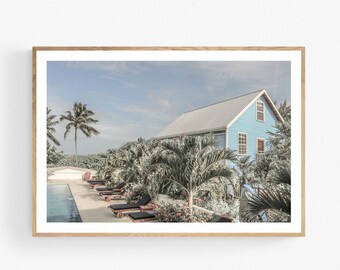 Afdrukbare fotografie kunst aan de muur, Belizean Beach House, zwembadzijde, tropische vakantiemodus, digitale afdruk, direct downloaden