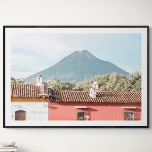 Guatemala Volcano Mountain, Digital Print Wall Art, Antigua Travel Poster, Cityscape Wall Decor, Instant Download, Architecture Photography