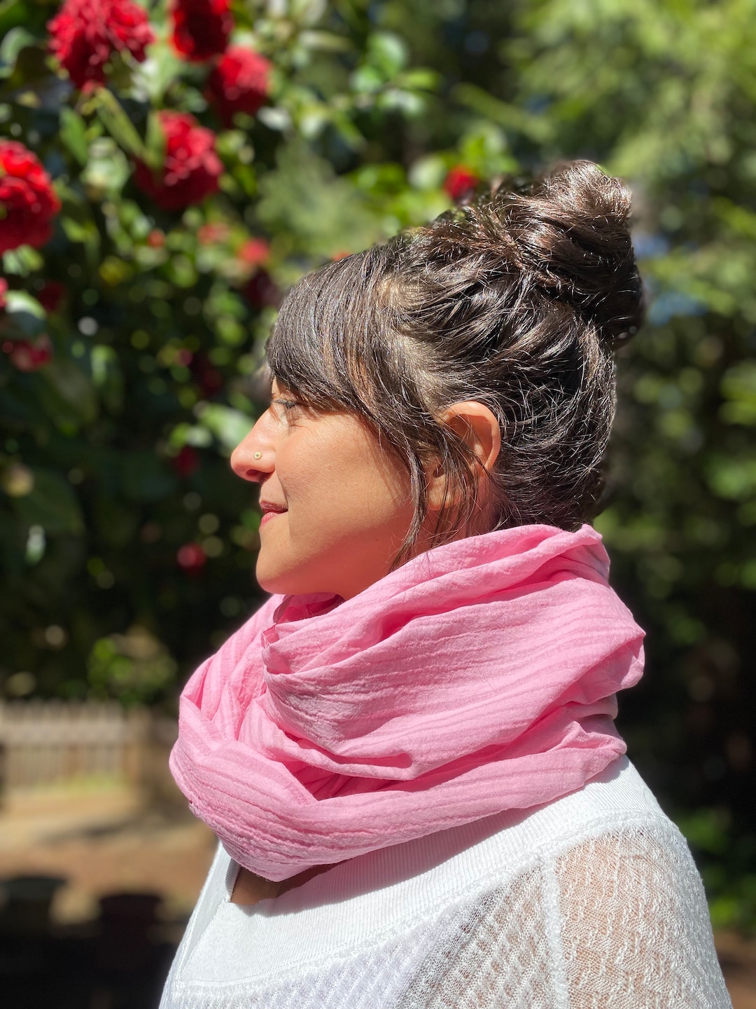 Organic Cotton Scarf Natural Dye Hand Dyed Cochineal Pink Shawl Neck