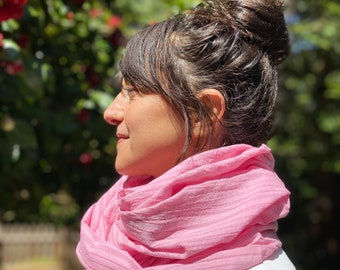 Organic Cotton Scarf- natural dye hand dyed cochineal pink shawl neck scarf hair wrap summer fall eco friendly sustainable clothing