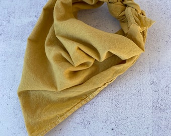 100% organic cotton bandana- natural dye hand dyed large 24x24" neckerchief headscarf headband hair tie yellow eco friendly for her for him