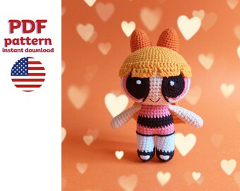 Crochet Pattern: Blossom from Powerpuff Girls, PDF Crochet Doll Pattern, Powerpuff Girls Doll, Vintage Crochet Pattern