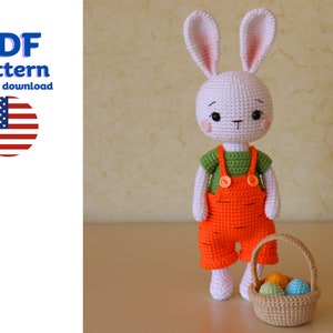 Crochet Pattern: Carrot the Bunny Doll, Easter Bunny Crochet, Easter Bunny and Basket full of Easter Eggs, Amigurumi Pattern in English