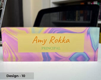 Executive Holographic Name Plate, Custom Holo Desk Name Plaque, Personalized Nameplate for Desk, Aesthetic Acrylic Sign, Gift for Her