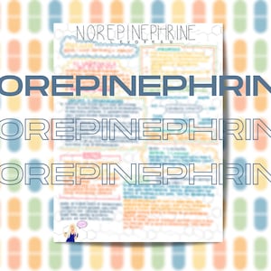 Norépinéphrine Levophed Téléchargement instantané Imprimable Infirmière Pharmacologie Notes manuscrites Vasopresseur Tension artérielle Médicament pour choc