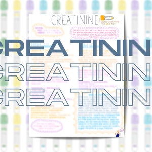 Créatinine Fonction rénale Téléchargement instantané Infirmière imprimable Phlébotomie Panneau métabolique de base Chimie du sang Électrolyte Notes manuscrites