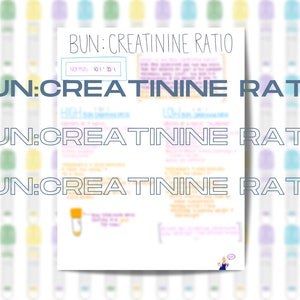 BUN: rapport de créatinine BMP téléchargement instantané imprimable soins infirmiers phlébotomie panneau métabolique de base chimie du sang électrolyte notes manuscrites
