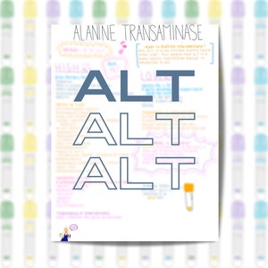 Alanine Transaminase ALT Téléchargement instantané Imprimable Soins infirmiers Phlébotomie Panneau métabolique de base Chimie du sang Électrolyte Notes manuscrites