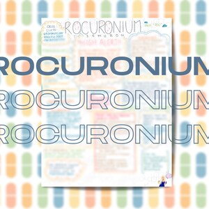 Rocuronium Roc Téléchargement instantané Imprimable Infirmière Pharmacologie Notes manuscrites Agent paralytique Blocage neuromusculaire Ventilateur Synchronie