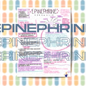 Épinéphrine Téléchargement instantané Imprimable Infirmière Pharmacologie Notes manuscrites Epi Adrénaline Vasopresseur Pression artérielle IV Infusion Med