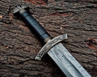 Espada nórdica hecha a mano personalizada / Espada vikinga de acero de Damasco forjada a mano / Regalo para padrinos de boda, cumpleaños, aniversario, regalo de coleccionista para él,