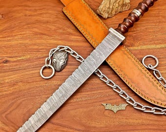 Hand-Forged Damascus Steel Sword with Rosewood Handle – 21" Custom Damascus sword knife , Masterpiece, Gift for husband, anniversary gift