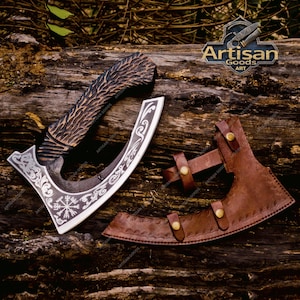 Pizza Cutter Axe Unique Viking Style Rose Wood Handle for Camping or Kitchen. Pizza Chef Gift Gift for Him, Gift for Her, Anniversary Gift