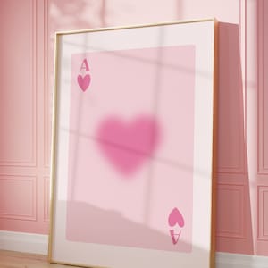 Suave rosa as de corazones imprimir aura corazón gradiente cartel, naipe minimalista imprimible, vibrante decoración del hogar preppy rosa, sentirse afortunado