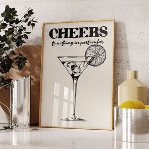 Cheers Bar Cart Print, Trendy Cheers Sign, Vintage Bar Cart Wall Art Decor, Retro Boven Bar Cart Print, Vintage Martini Cocktail Poster