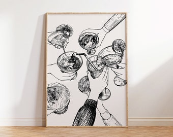 Vintage Cocktail Print: Black & White Bar Cart Art (Digital Download)