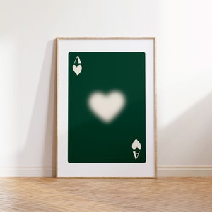 Stampa asso di cuori verde scuro, stampa di carte da gioco retrò alla moda, stampa Aura Heart, arte stampabile della sala giocatori, poster digitale Preppy Lucky You