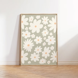 Sage Green Flower Wall Art, Abstract Botanical Digital Download, Plant Lover Gift, Sage Green Apartment Decor, Daisy Printable, Floral Print