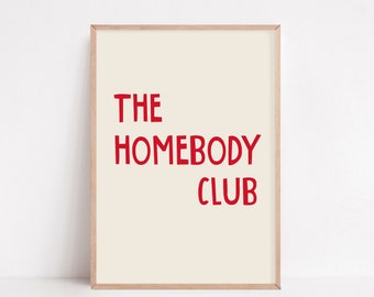 The Homebody Club Print: Retro Red Typography, Minimalist Wall Art (Digital Download)