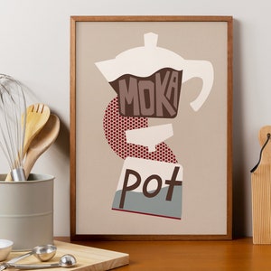 Moka Pot Coffee Brewing Wall Art, Moka Pot Wall Art, Moka Espresso Poster for Coffee Corner, Modern Kitchen Print, Gift for Coffee Drinker