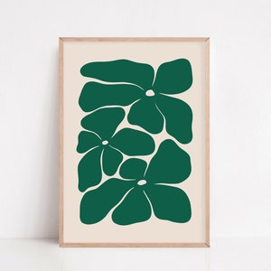 Smaragdgrüne Wandkunst, abstrakter botanischer digitaler Download, großer grüner Blumendruck, dunkelgrüne Blume Poster, Boho Trendy Home Decor