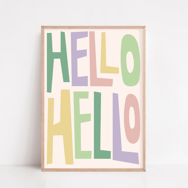 Hello Poster, Hallway Art, Quirky Quote, Typography Poster Download, New Home Gift Ideas, Housewarming Poster, Welcoming Colorful Wall Art