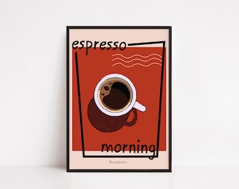 Coffee Prints Vintage, Coffee Addict Gift, Mid Century Modern Kitchen Poster, Retro Poster for Coffe Shop, Coffee Kitchen Art, Digital Print