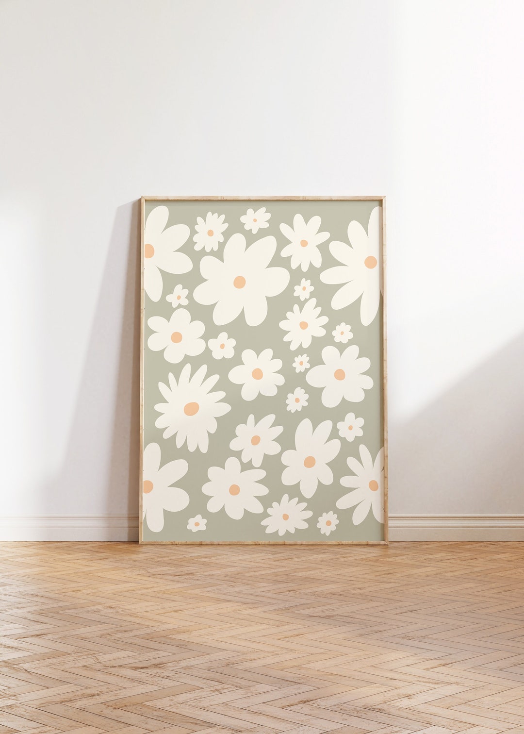 Sage Green Daisy Print: Abstract Floral Wall Art (digital Download) - Etsy
