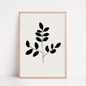 Black and White Minimalist Floral Wall Art, Neutral Botanical Print, Beige Black Abstract Botanical Poster, Modern Gallery Wall Prints