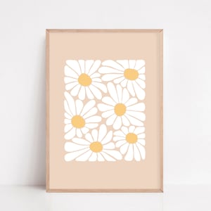 White Daisy Printable, Neutral Daisy Print, Cream Beige Poster, Daisies Flower Prints Download, Cute Trendy Floral Wall Art, Bohomodern Art