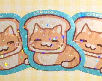 loafing bread cat holographic 3" sticker!