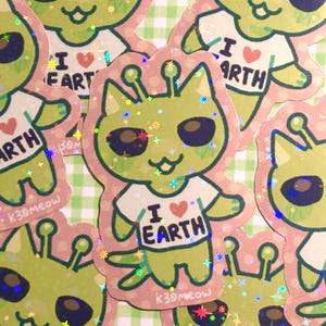 alien cat holographic 3" sticker!