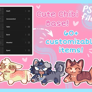 Cute Chibi Base - Feral Furry/Fursona Lineart Customizable PSD