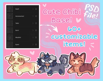 Cute Chibi Base - Feral Furry/Fursona Lineart Customizable PSD