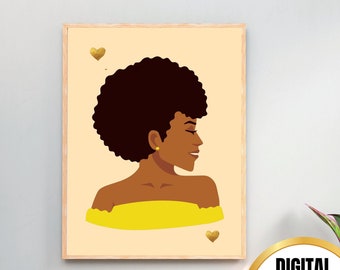 African American Wall Decor, Black Woman Afro Art Prints, Minimalist Digital Download, Black Queen Art, Modern Home Decor, Gift for Her