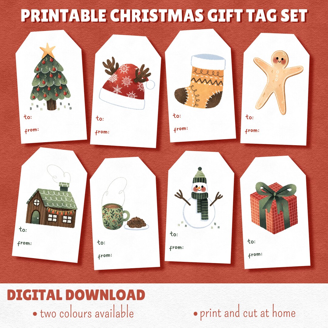 Cozy Gift Tag Set Printable Illustrated Gift Tags Printable Christmas ...