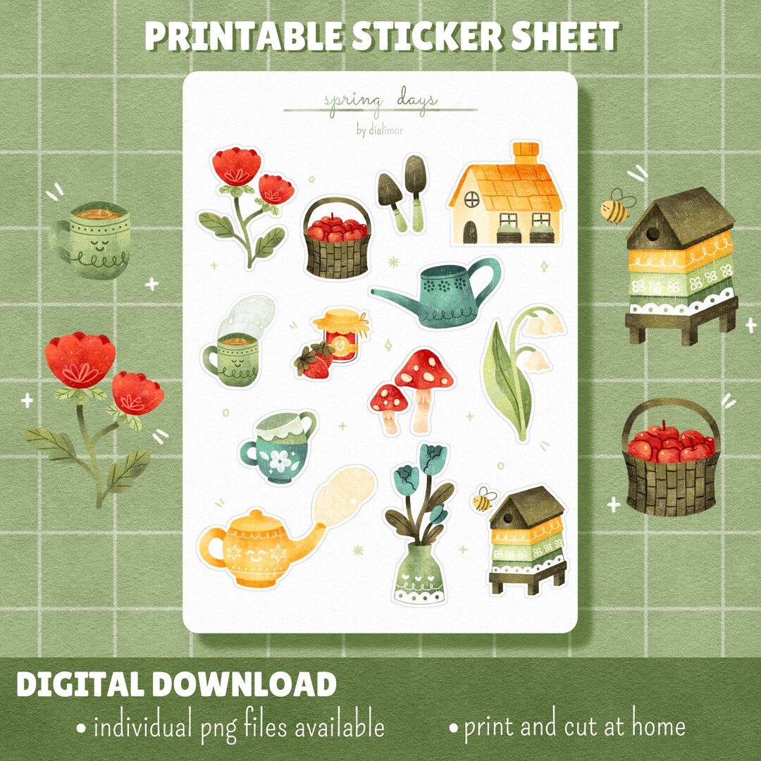 Cottagecore Digital Stickers Printable Sticker Sheet Bullet Journaling ...