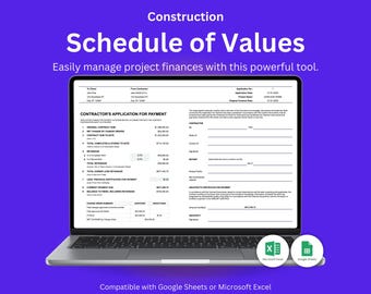 Construction Schedule of Values Template: AIA Payment Application (Excel & Google Sheets)