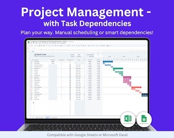 Project Planner Template with Task Dependencies and Gantt Chart | Excel and Google Sheets