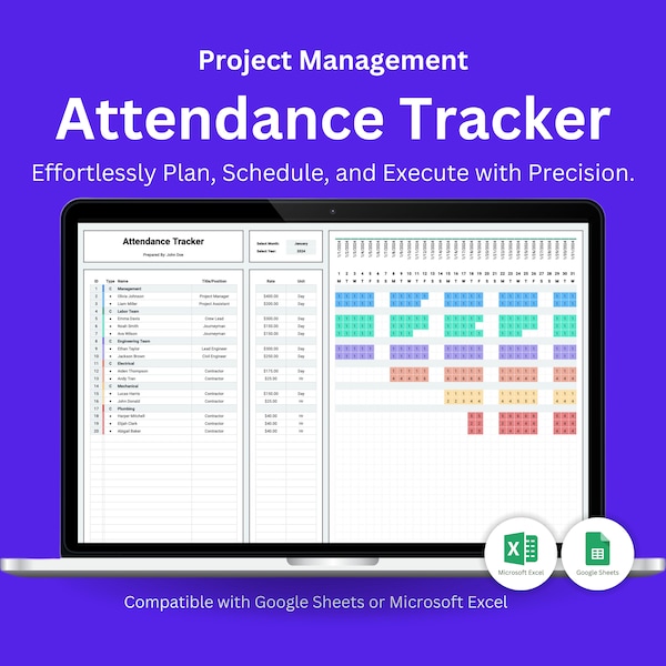 Attendance Tracker, Workforce Management, Employee Absence, Employee Tracker, Employee Attendance, Employee Schedule, Attendance Spreadsheet