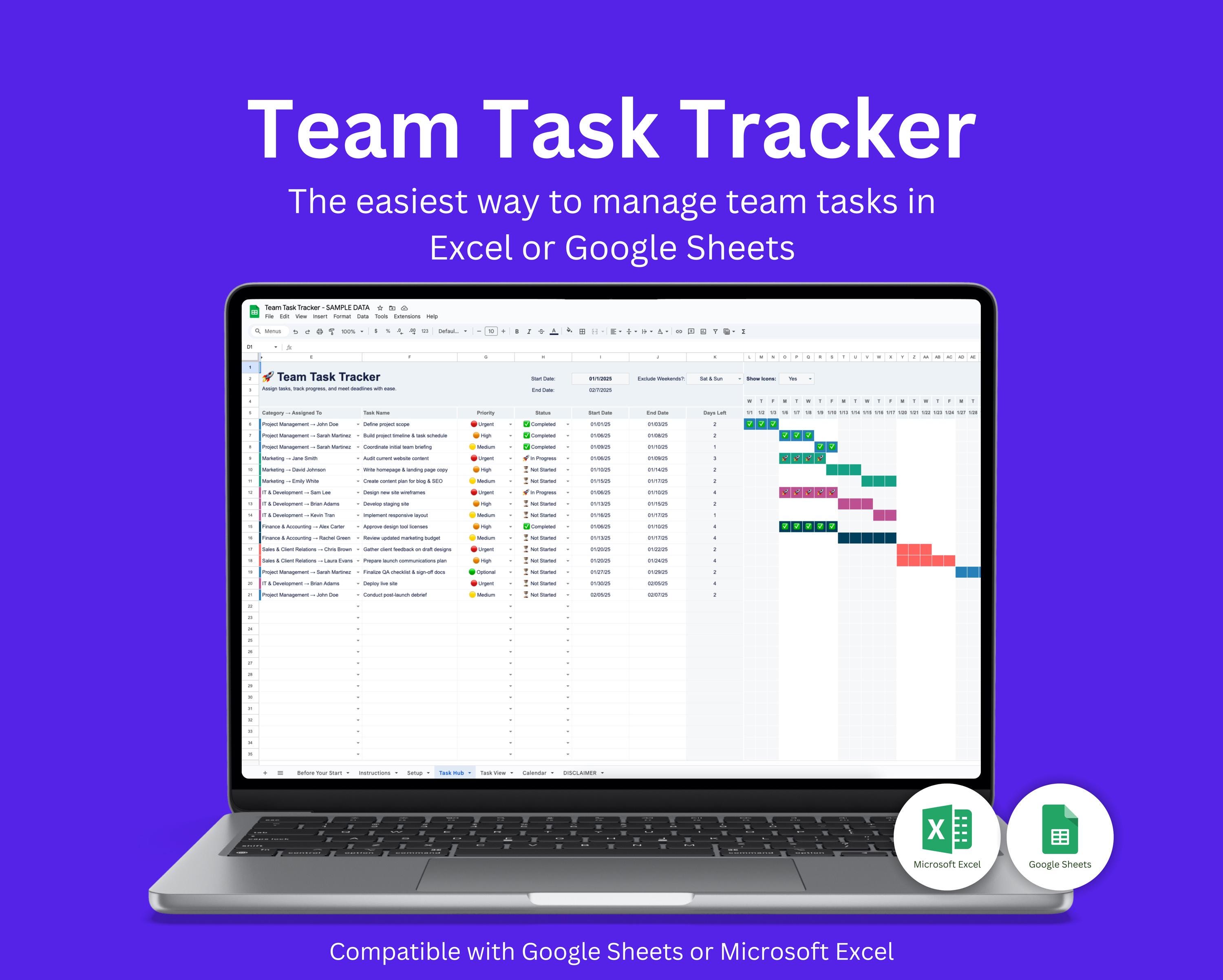 Team Task Tracker Excel: Task Management Spreadsheet - Etsy