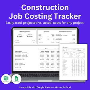 Construction Job Costing Template, Budget vs Actual (Excel & Google Sheets)