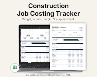 Construction Job Costing Excel Template for Contractors | Budget vs Actual Tracker with Profit Dashboard