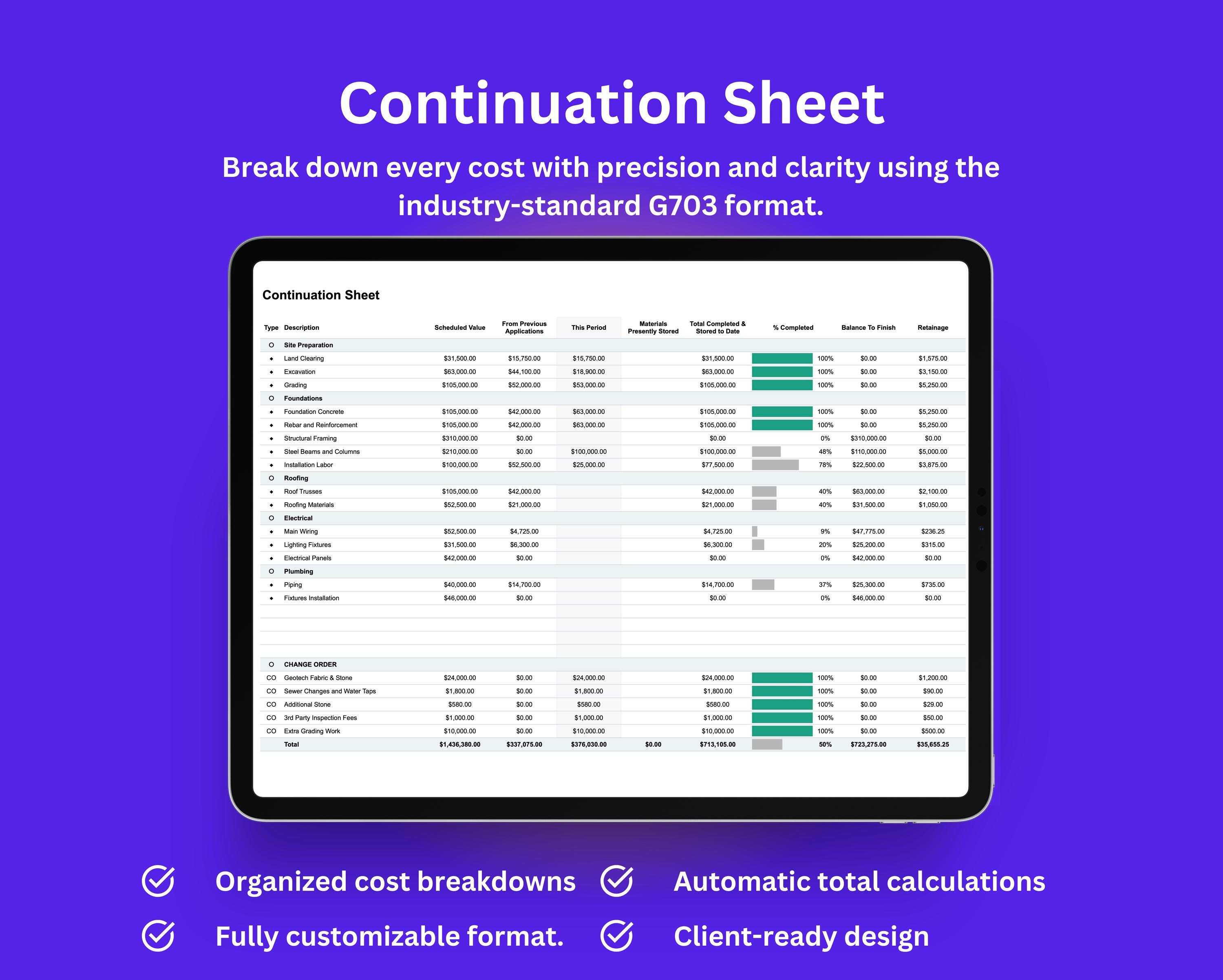 Construction Schedule of Values Template | AIA Style Payment ...