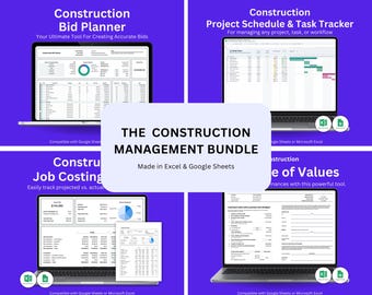 Construction Spreadsheet Bundle | Bid & Estimate Planner, Project Tracker, Job Costing Template, Contractor Payment Schedule of Values